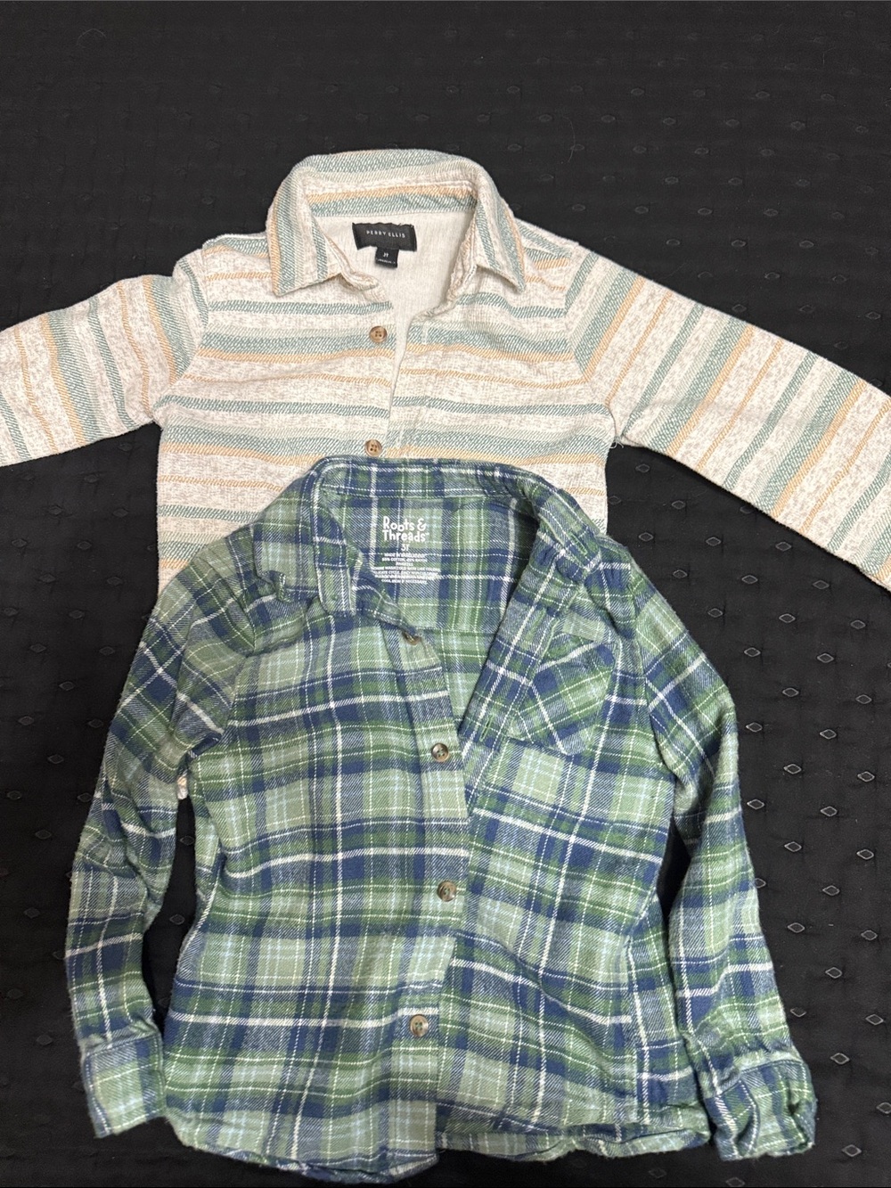 Perry Ellis Green and Blue Plaid Button-Down Kids Shirt
